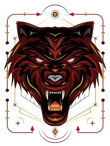 Red wolf logo, angry wolves face, head wolf illustration with dark style