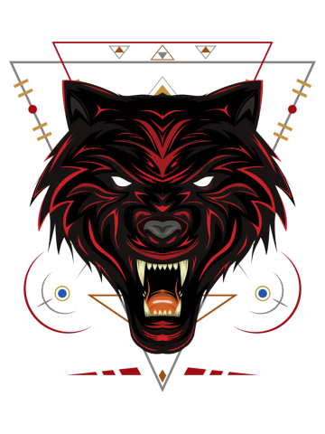 Red wolf logo, angry wolves face, head wolf illustration with dark style