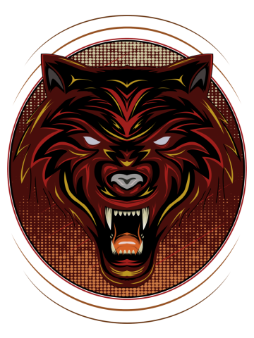 Red wolf logo, angry wolves face, head wolf illustration with dark style