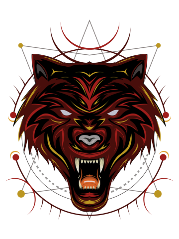 Red wolf logo, angry wolves face, head wolf illustration with dark style