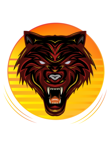 Red wolf logo, angry wolves face, head wolf illustration with dark style