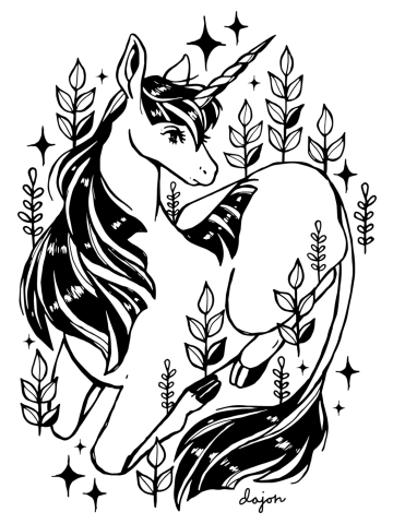 Resting Unicorn Remaster One Color Ink Drawing