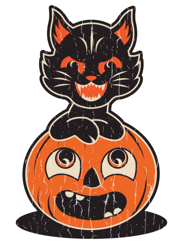 Retro Halloween Cat and Pumpkin