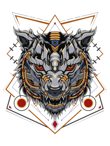 Robotic wolf illustration. animal design template for apparel, clothing and merchandise.