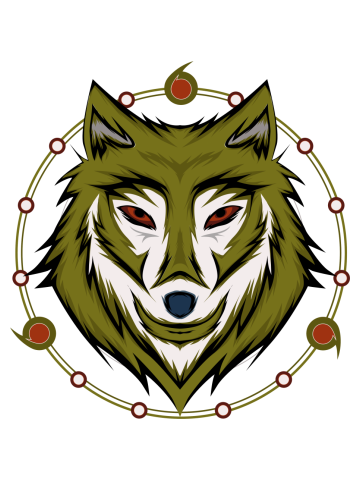 Sacred ornament with head wolf. animal design template.