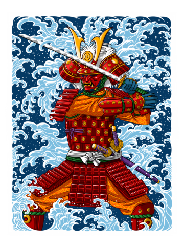 Samurai battling under the Tsunami