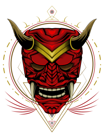 Samurai mask illustration. vector red devil face illustration.