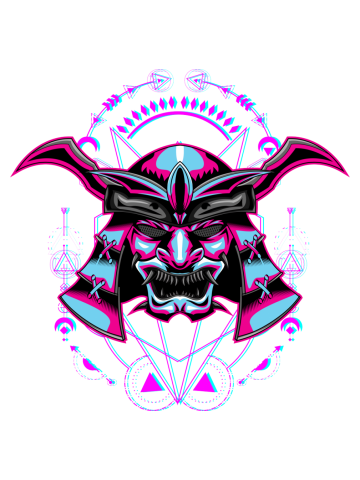 Samurai ugly face retro glitch