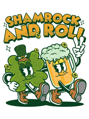 Shamrock and roll st patricks day retro cartoon