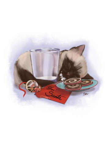 Siamese Kitty Cat Sleeping Waiting for Santa