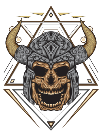 Skull in a viking helmet set, vector illustration.