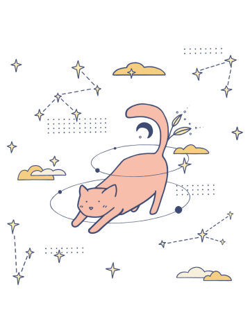 Stretching cat with star constellations