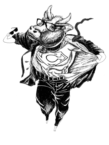 Super Cow Bull Cattle Milk Super Hero!