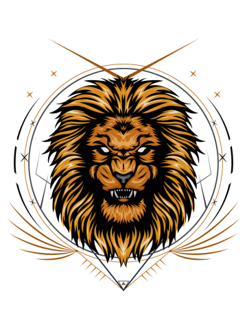 The Lion head with sacred symbol, Vector lion head illustration.