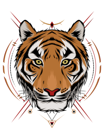 The Tiger head illustration with ornament  background. ferocious wild tiger. design for T shirt , ma
