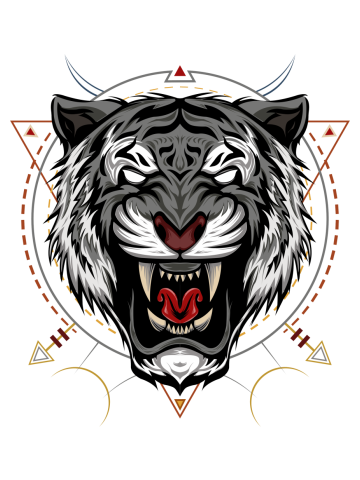 The Tiger head illustration with sacred symbol.