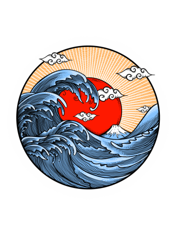 The great wave at afternoon - engravings style