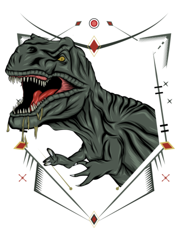 The logo dinosaur for T-shirt print design or outwear. Hunting style reptile  with sacred geometry