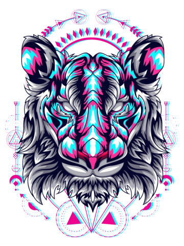 Tiger cyberpunk face glitch