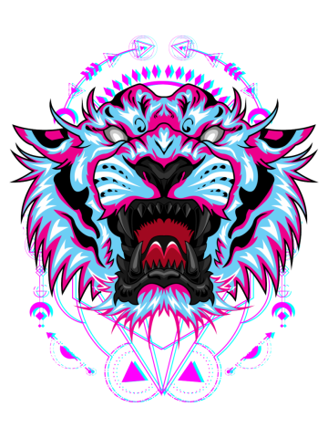 Tiger face head cyberpunk glitch