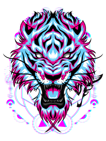 Tiger head face cyberpunk glict