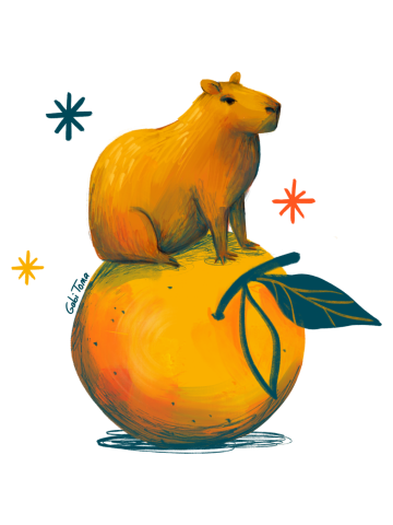 Tiny Capybara on Yuzu Fruit