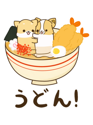 Udon and doggos (japanese graphic)