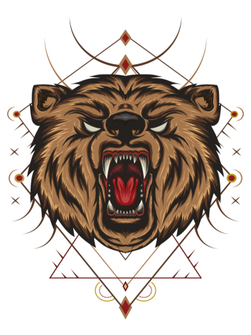 VECTOR BEAR HEAD ILLUSTRATION WITH ROAR FULL COLOR FOR T SHIRT DESIGN, angry bear mascot