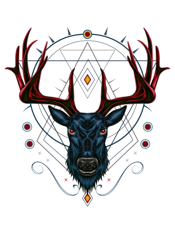 Vector Deer head illustration with ornament design on the dark background in serious face.