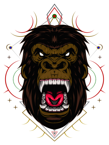 Vector gorilla, Illustration ferocious the gorilla head with sacred geometry, angry gorilla face