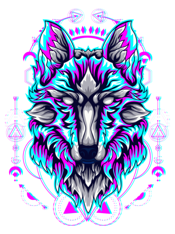 Wolf face cyberpunk glitch