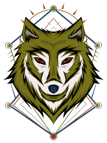 Wolf face logo design. Wolf mascot. Frontal symmetric image of wolf looking cool. head wolves