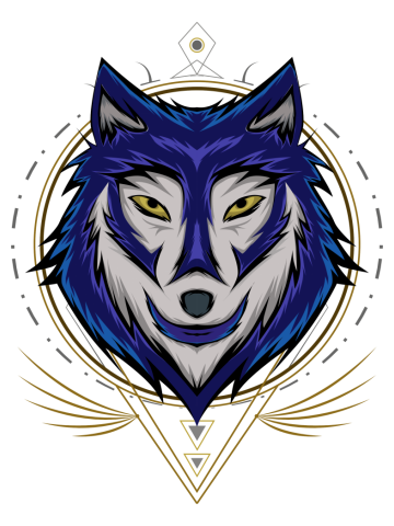 Wolf face vector design. Wolf mascot vector art. Frontal symmetric image of wolf looking cool.