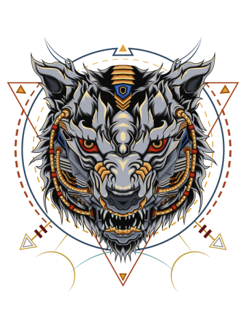 Wolf robotic Illustration for t shirt, apparel, clothing design.