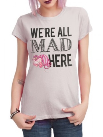 Tricou Were all mad here | Detaliu imprimeu [type: mockup-Tricou clasic;]